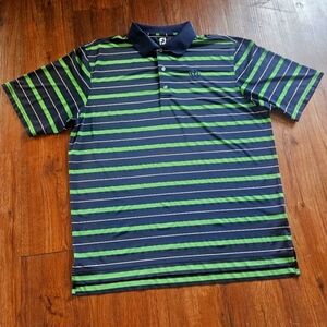 FootJoy FJ Mens Polo Shirt - Golf - Short Sleeve Blue Green White Stripe - XL